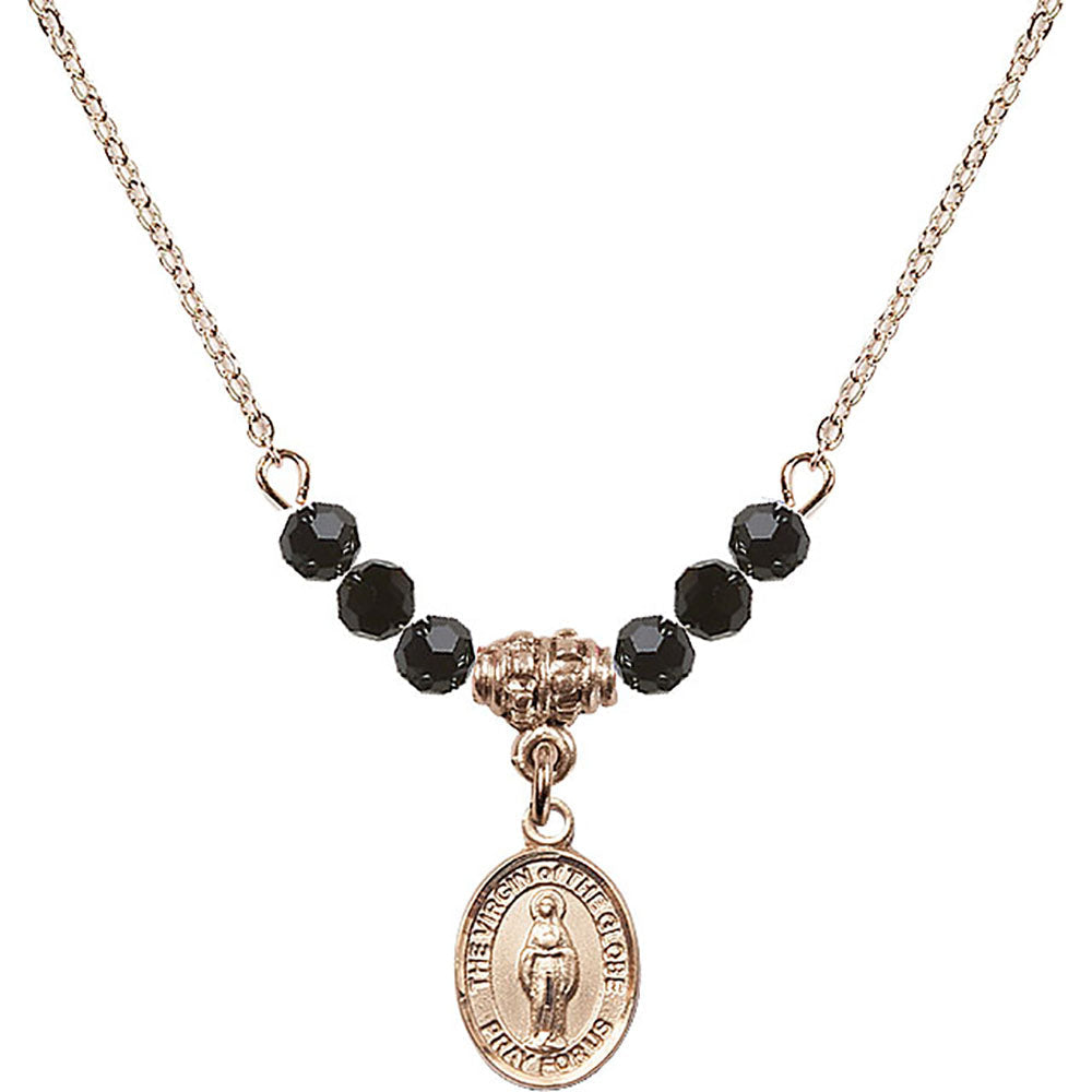 14kt Gold Filled Virgin of the Globe Birthstone Necklace with Jet Beads - 9345