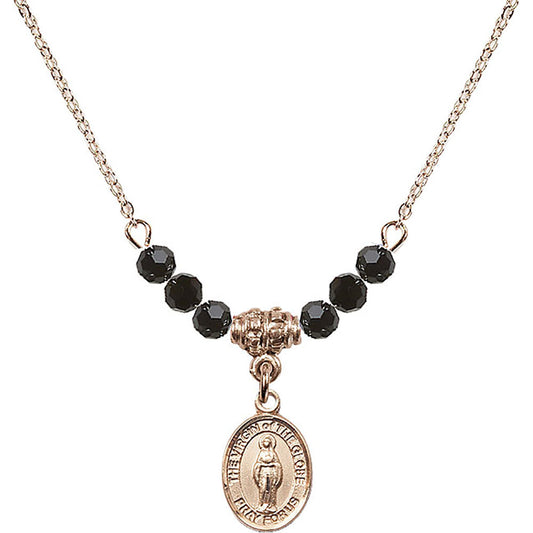 14kt Gold Filled Virgin of the Globe Birthstone Necklace with Jet Beads - 9345