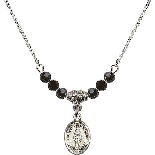 Sterling Silver Virgin of the Globe Birthstone Necklace with Jet Beads - 9345