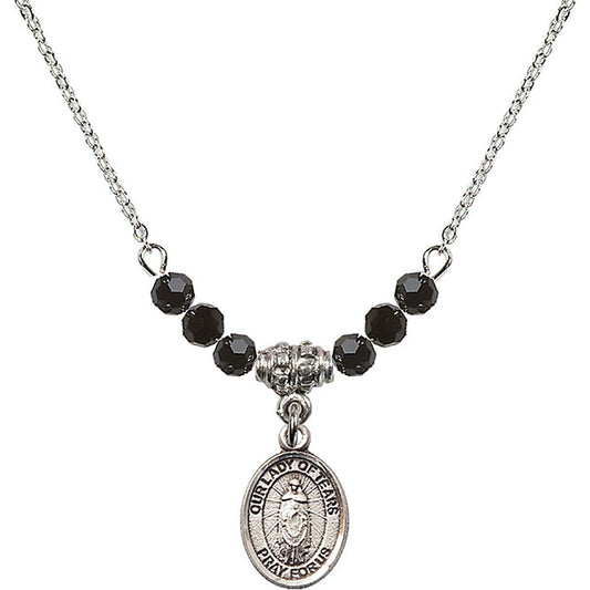 Sterling Silver Our Lady of Tears Birthstone Necklace with Jet Beads - 9346
