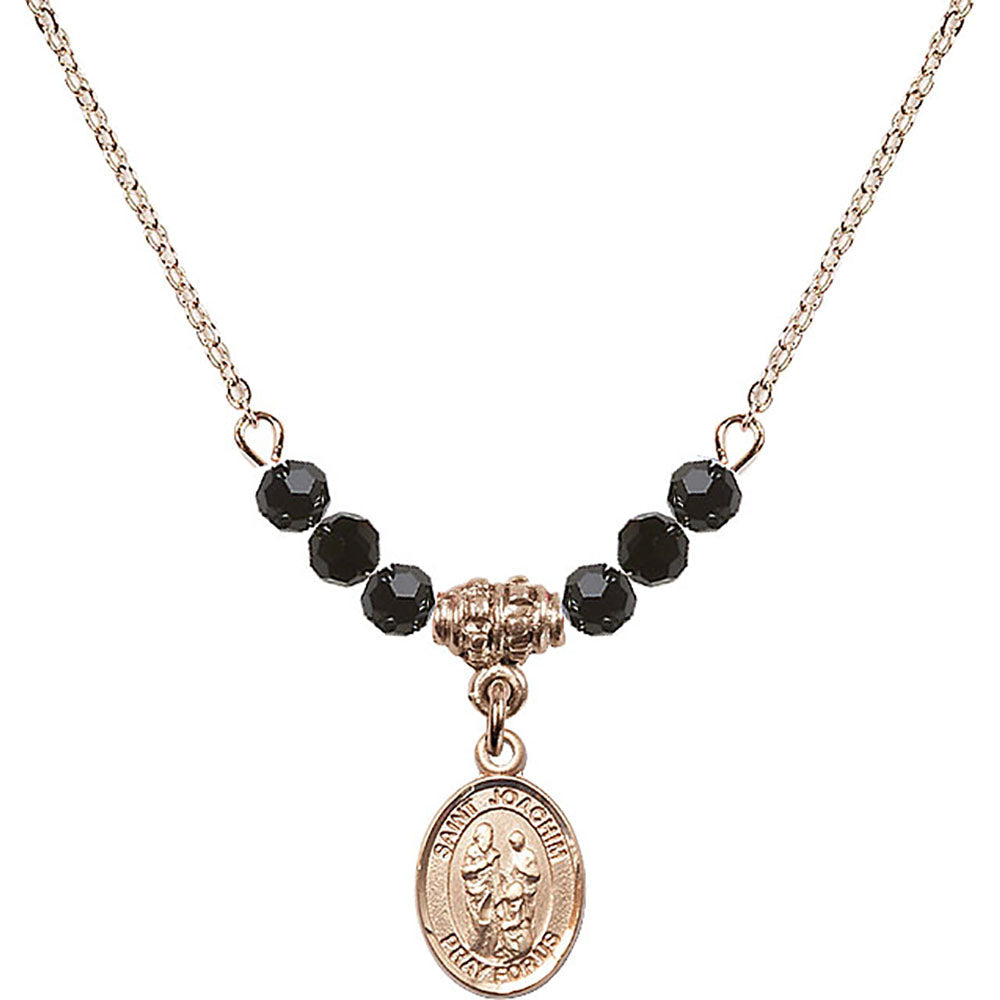 14kt Gold Filled Saint Joachim Birthstone Necklace with Jet Beads - 9348