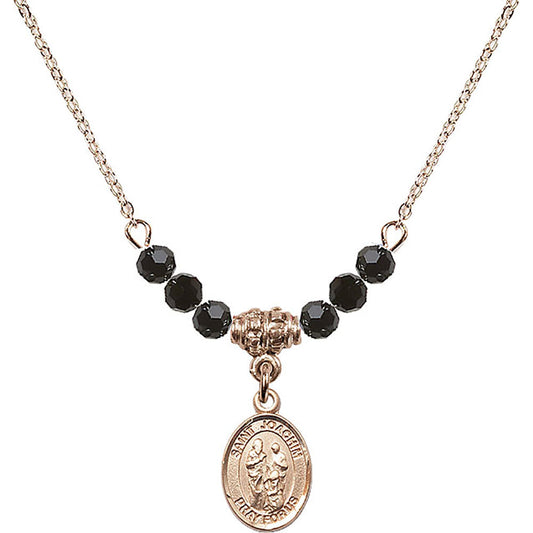 14kt Gold Filled Saint Joachim Birthstone Necklace with Jet Beads - 9348