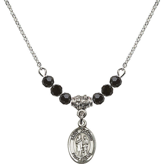 Sterling Silver Saint Joachim Birthstone Necklace with Jet Beads - 9348