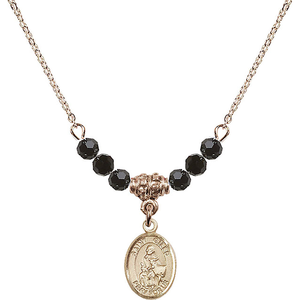14kt Gold Filled Saint Giles Birthstone Necklace with Jet Beads - 9349