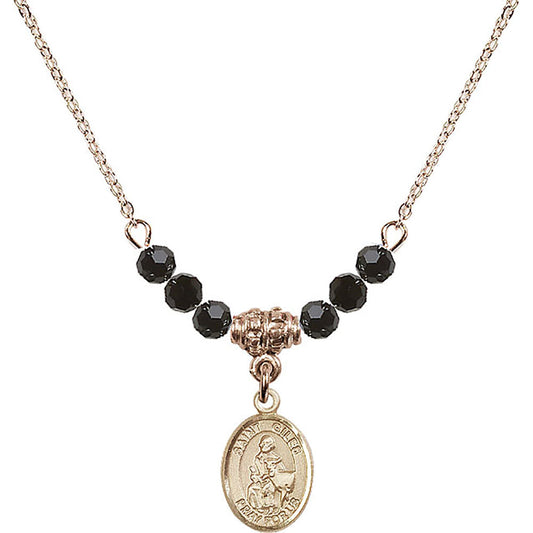 14kt Gold Filled Saint Giles Birthstone Necklace with Jet Beads - 9349