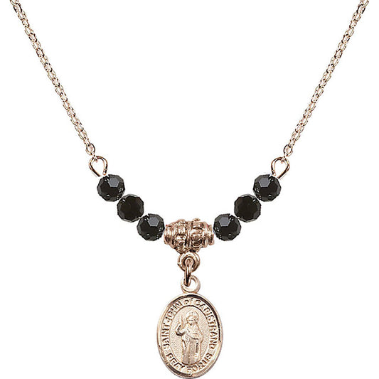 14kt Gold Filled Saint John of Capistrano Birthstone Necklace with Jet Beads - 9350