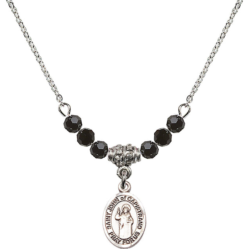 Sterling Silver Saint John of Capistrano Birthstone Necklace with Jet Beads - 9350