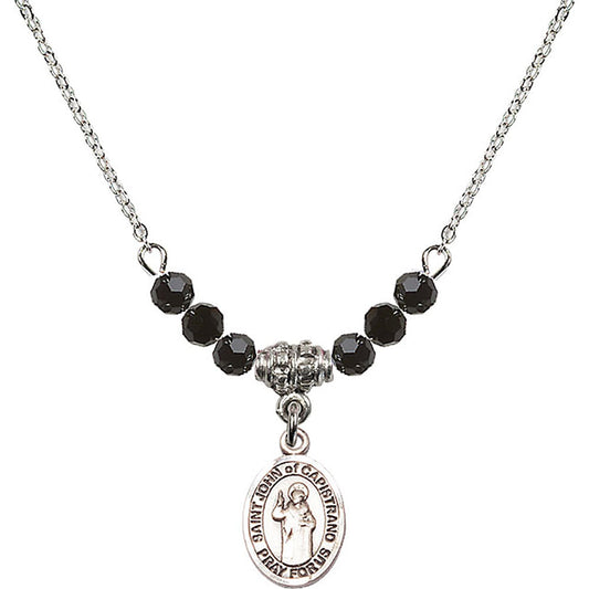 Sterling Silver Saint John of Capistrano Birthstone Necklace with Jet Beads - 9350