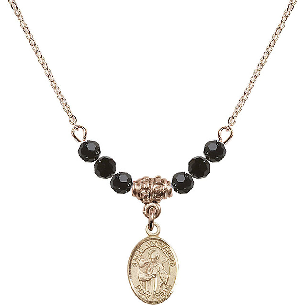 14kt Gold Filled Saint Januarius Birthstone Necklace with Jet Beads - 9351