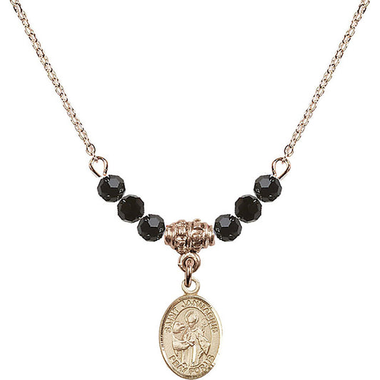 14kt Gold Filled Saint Januarius Birthstone Necklace with Jet Beads - 9351