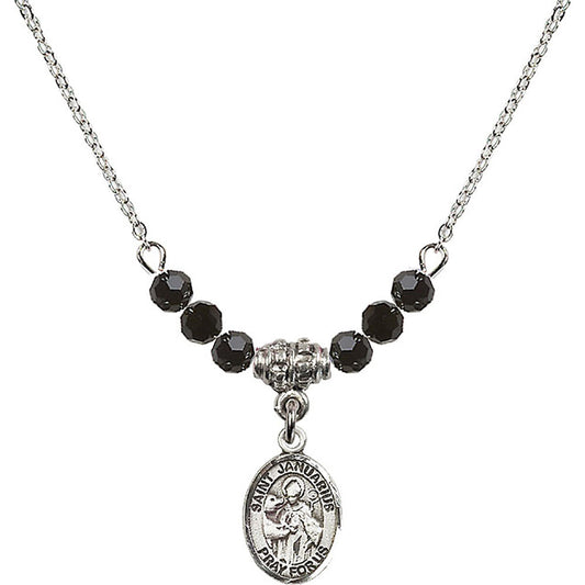 Sterling Silver Saint Januarius Birthstone Necklace with Jet Beads - 9351