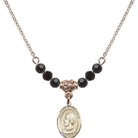 14kt Gold Filled Pope Saint Eugene I Birthstone Necklace with Jet Beads - 9352