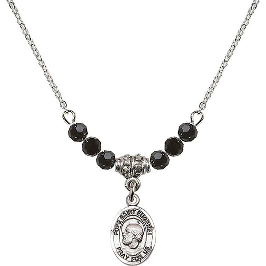 Sterling Silver Pope Saint Eugene I Birthstone Necklace with Jet Beads - 9352