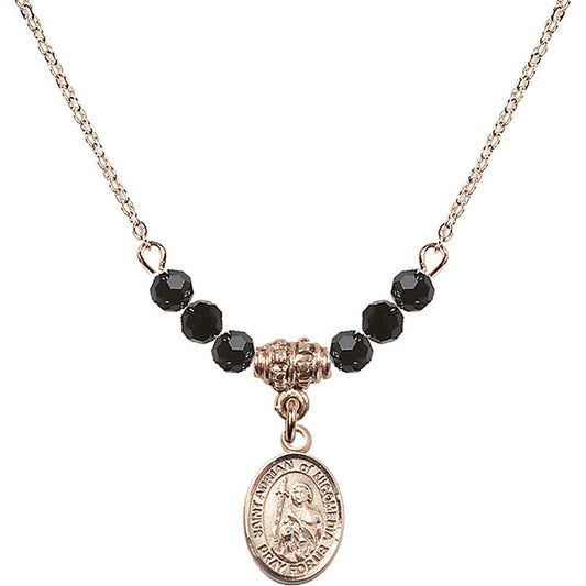 14kt Gold Filled Saint Adrian of Nicomedia Birthstone Necklace with Jet Beads - 9353