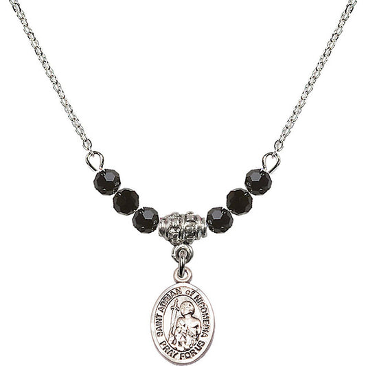 Sterling Silver Saint Adrian of Nicomedia Birthstone Necklace with Jet Beads - 9353