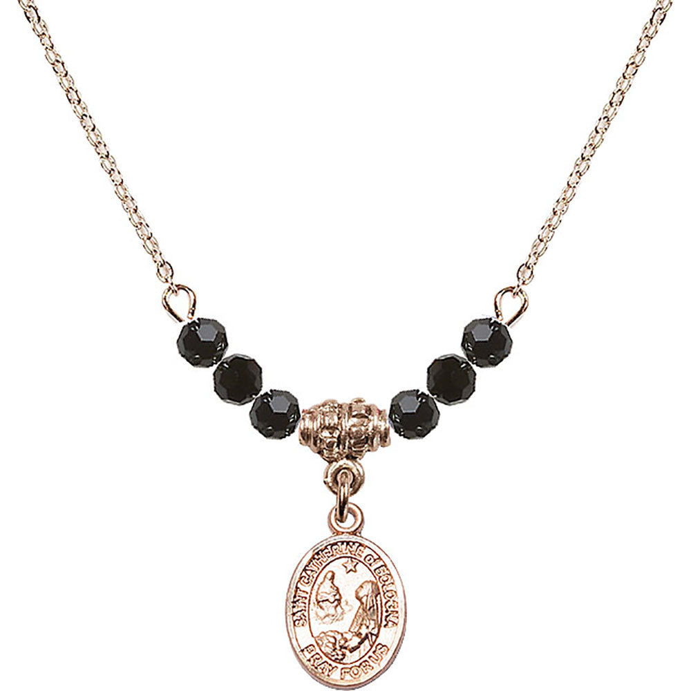 14kt Gold Filled Saint Catherine of Bologna Birthstone Necklace with Jet Beads - 9354
