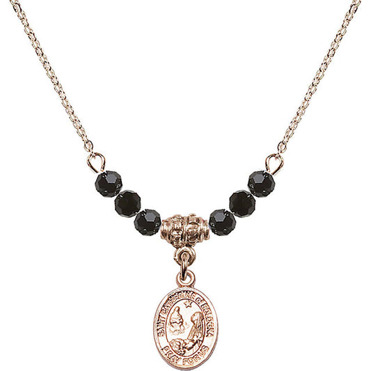 14kt Gold Filled Saint Catherine of Bologna Birthstone Necklace with Jet Beads - 9354