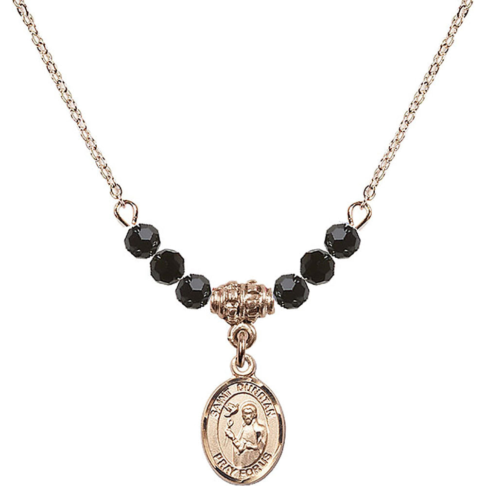 14kt Gold Filled Saint Dunstan Birthstone Necklace with Jet Beads - 9355
