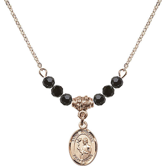 14kt Gold Filled Saint Dunstan Birthstone Necklace with Jet Beads - 9355
