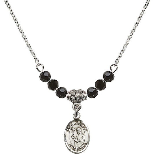 Sterling Silver Saint Dunstan Birthstone Necklace with Jet Beads - 9355