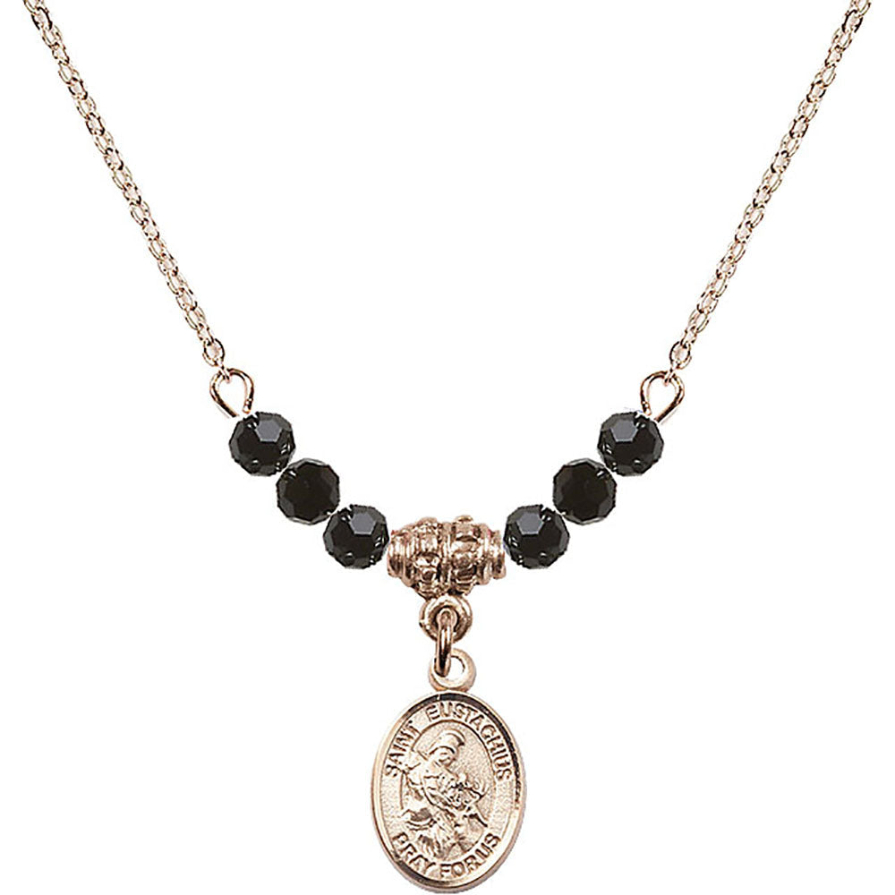 14kt Gold Filled Saint Eustachius Birthstone Necklace with Jet Beads - 9356