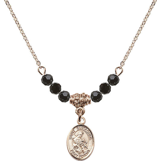 14kt Gold Filled Saint Eustachius Birthstone Necklace with Jet Beads - 9356