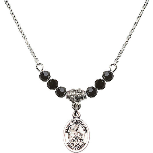 Sterling Silver Saint Eustachius Birthstone Necklace with Jet Beads - 9356