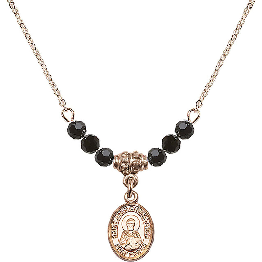 14kt Gold Filled Saint John Chrysostom Birthstone Necklace with Jet Beads - 9357