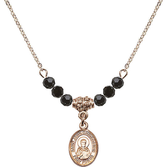 14kt Gold Filled Saint John Chrysostom Birthstone Necklace with Jet Beads - 9357
