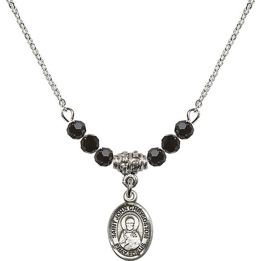 Sterling Silver Saint John Chrysostom Birthstone Necklace with Jet Beads - 9357