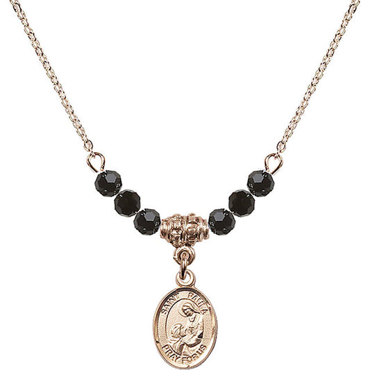 14kt Gold Filled Saint Paula Birthstone Necklace with Jet Beads - 9359