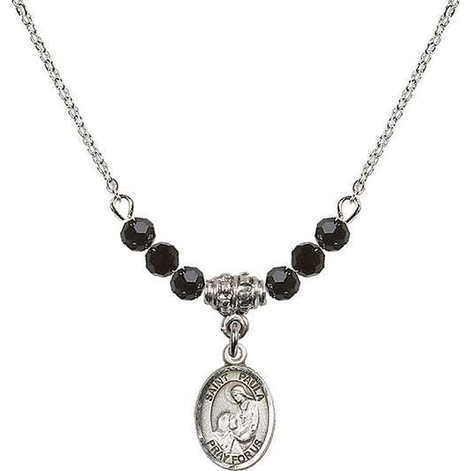 Sterling Silver Saint Paula Birthstone Necklace with Jet Beads - 9359