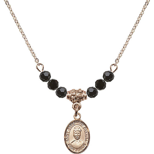 14kt Gold Filled Saint Josephine Bakhita Birthstone Necklace with Jet Beads - 9360