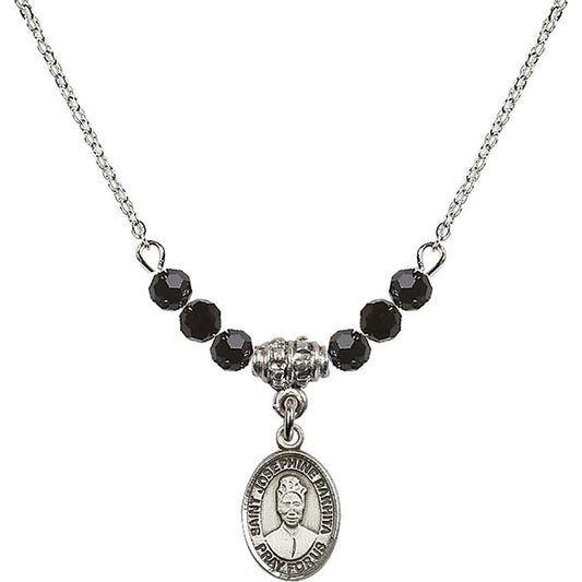Sterling Silver Saint Josephine Bakhita Birthstone Necklace with Jet Beads - 9360