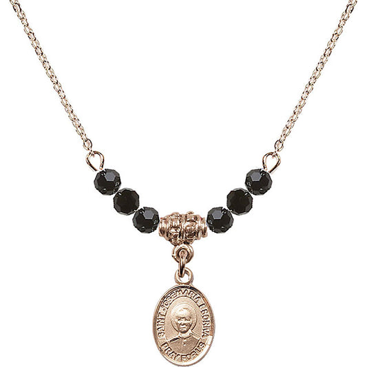 14kt Gold Filled Saint Josemaria Escriva Birthstone Necklace with Jet Beads - 9362