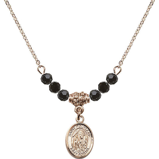 14kt Gold Filled Saint Polycarp of Smyrna Birthstone Necklace with Jet Beads - 9363