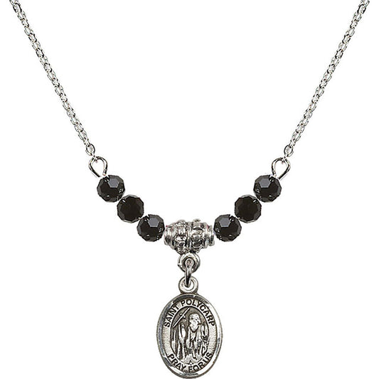Sterling Silver Saint Polycarp of Smyrna Birthstone Necklace with Jet Beads - 9363