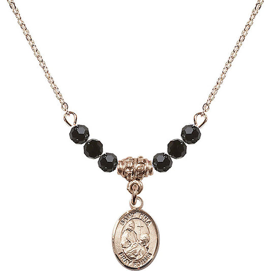 14kt Gold Filled Saint Fina Birthstone Necklace with Jet Beads - 9364
