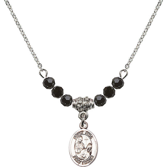 Sterling Silver Saint Fina Birthstone Necklace with Jet Beads - 9364