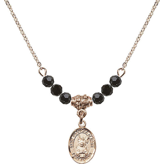 14kt Gold Filled Saint Frances of Rome Birthstone Necklace with Jet Beads - 9365