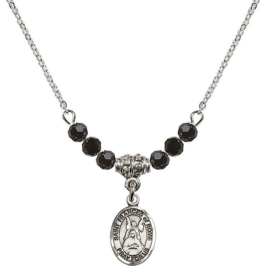 Sterling Silver Saint Frances of Rome Birthstone Necklace with Jet Beads - 9365