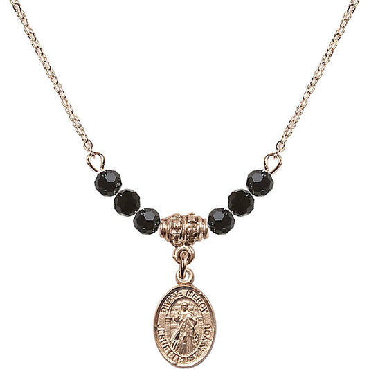 14kt Gold Filled Divine Mercy Birthstone Necklace with Jet Beads - 9366