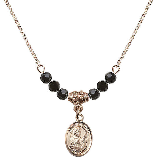 14kt Gold Filled Saint Kieran Birthstone Necklace with Jet Beads - 9367