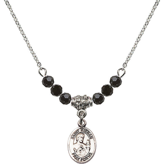 Sterling Silver Saint Kieran Birthstone Necklace with Jet Beads - 9367