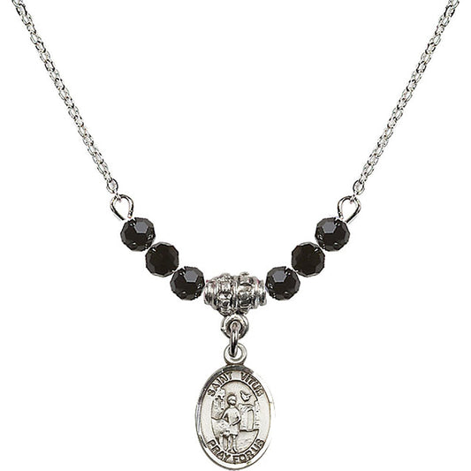 Sterling Silver Saint Vitus Birthstone Necklace with Jet Beads - 9368