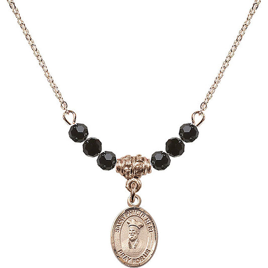14kt Gold Filled Saint Philip Neri Birthstone Necklace with Jet Beads - 9369