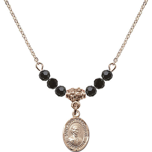 14kt Gold Filled Saint John Berchmans Birthstone Necklace with Jet Beads - 9370
