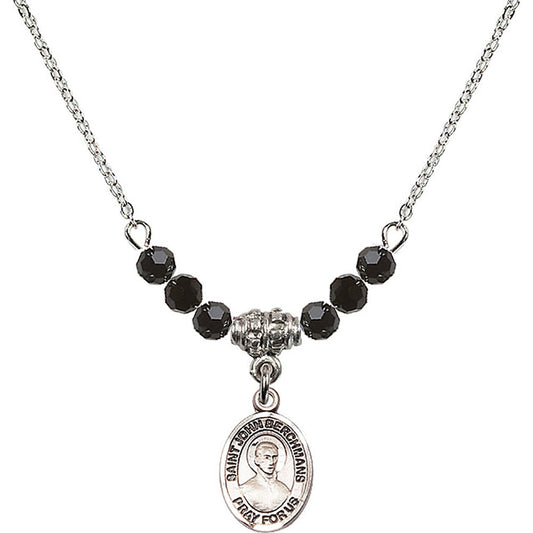 Sterling Silver Saint John Berchmans Birthstone Necklace with Jet Beads - 9370