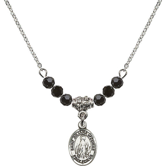 Sterling Silver Saint Juliana of Cumae Birthstone Necklace with Jet Beads - 9372