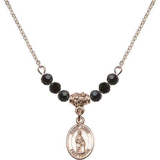 14kt Gold Filled Saint Anne Birthstone Necklace with Jet Beads - 9374